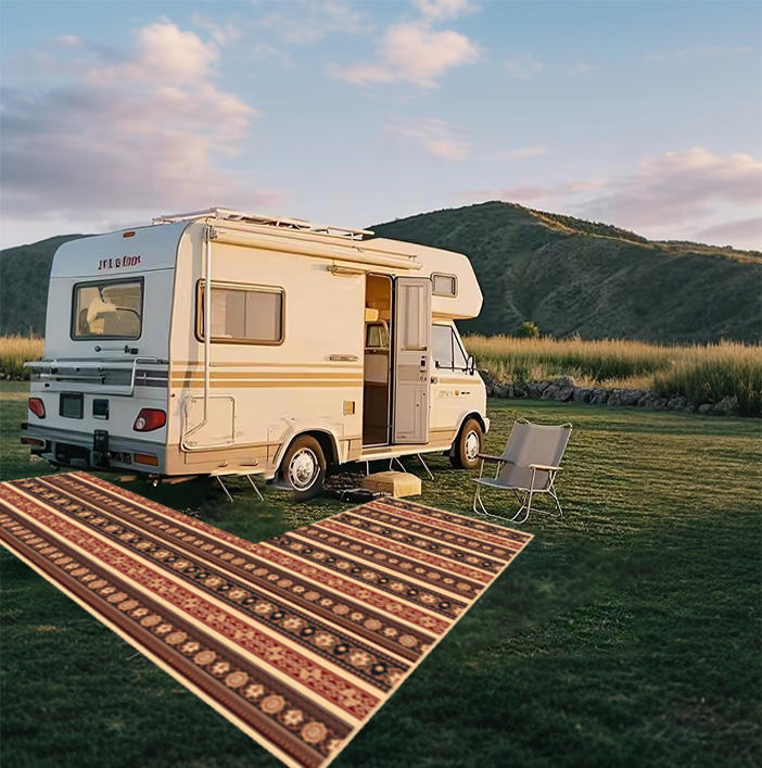 New Design L Shaped RV Outdoor Mat Polypropylene Reversible Pet-friendly Outdoor Rug Sand-Proof Washable Camping Outdoor Carpet