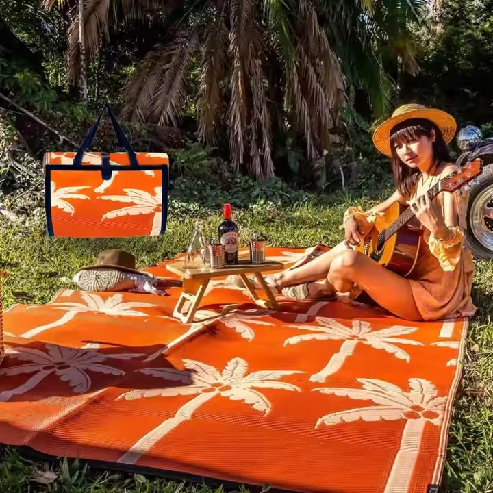 Custom Size Picnic Outdoor Mat PP Materials Portable Eco-friendly RV Boho Outdoor Rug Waterproof Camping Event Outdoor Carpet