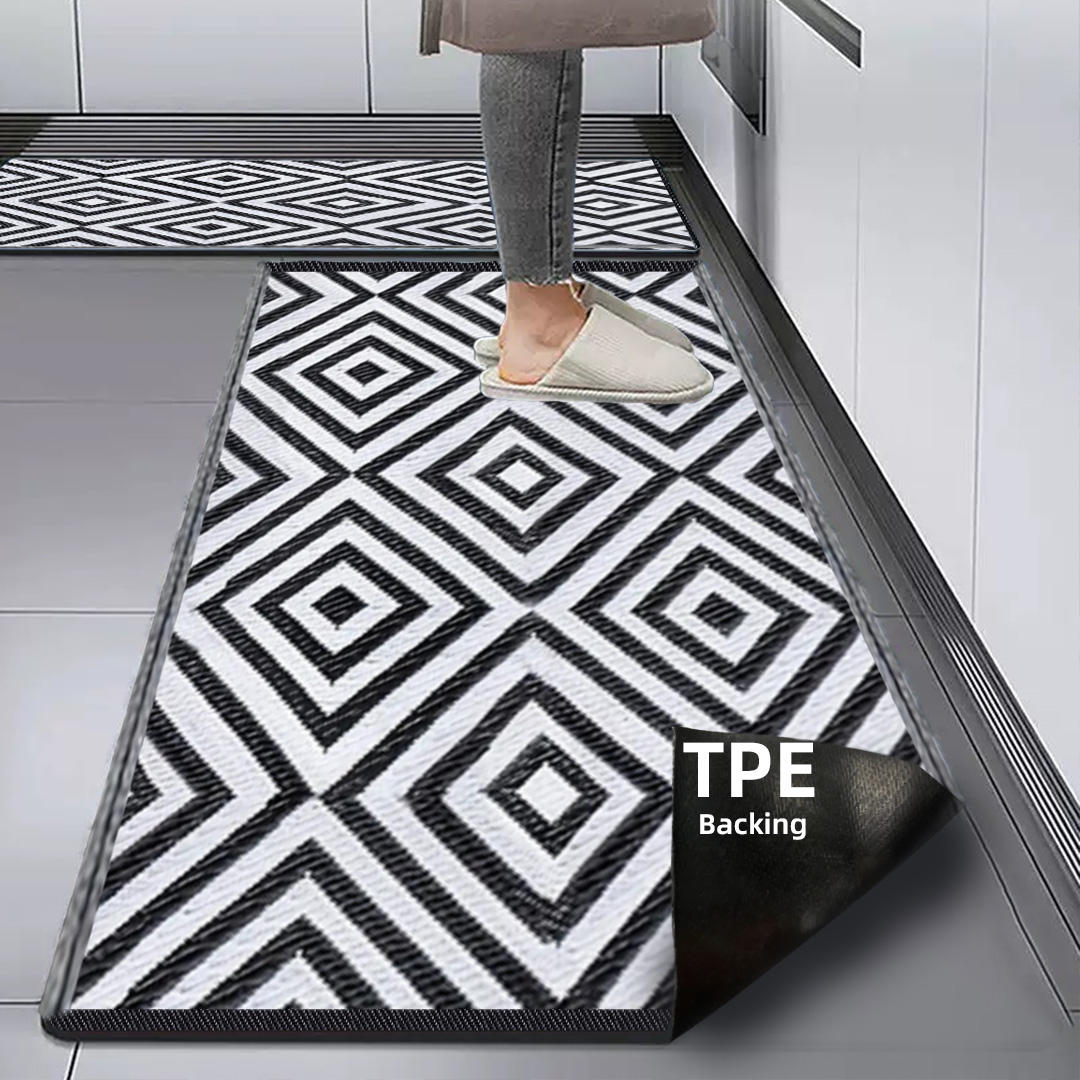 Low MOQ Kitchen Mat TPE Backing Soft Non-Slip PP Materials Washable Stain Resistant Outdoor Rug Garden Patio Carpet Waterproof
