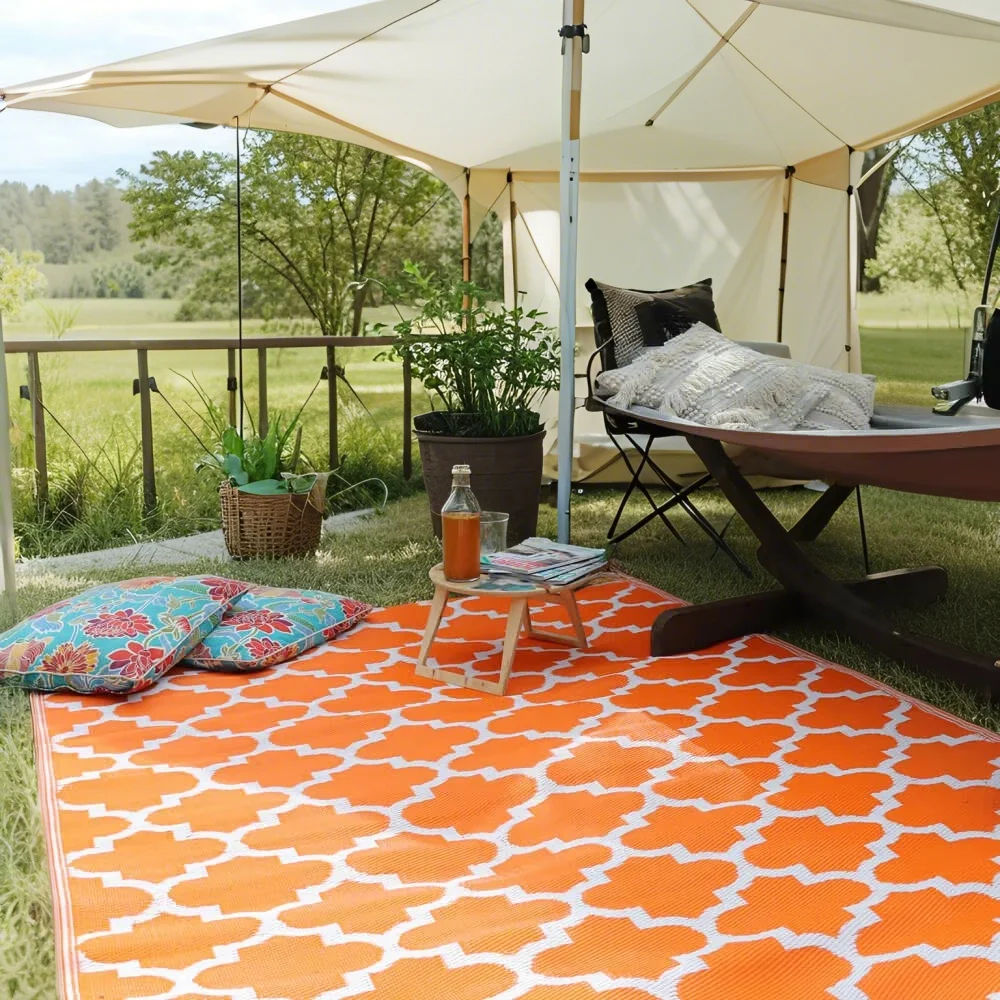 Custom Pattern Camping Mat pp Materials Easy to Clean Non-slip Outdoor Rug Waterproof Outdoor Rv caravan Outdoor Woven Carpet