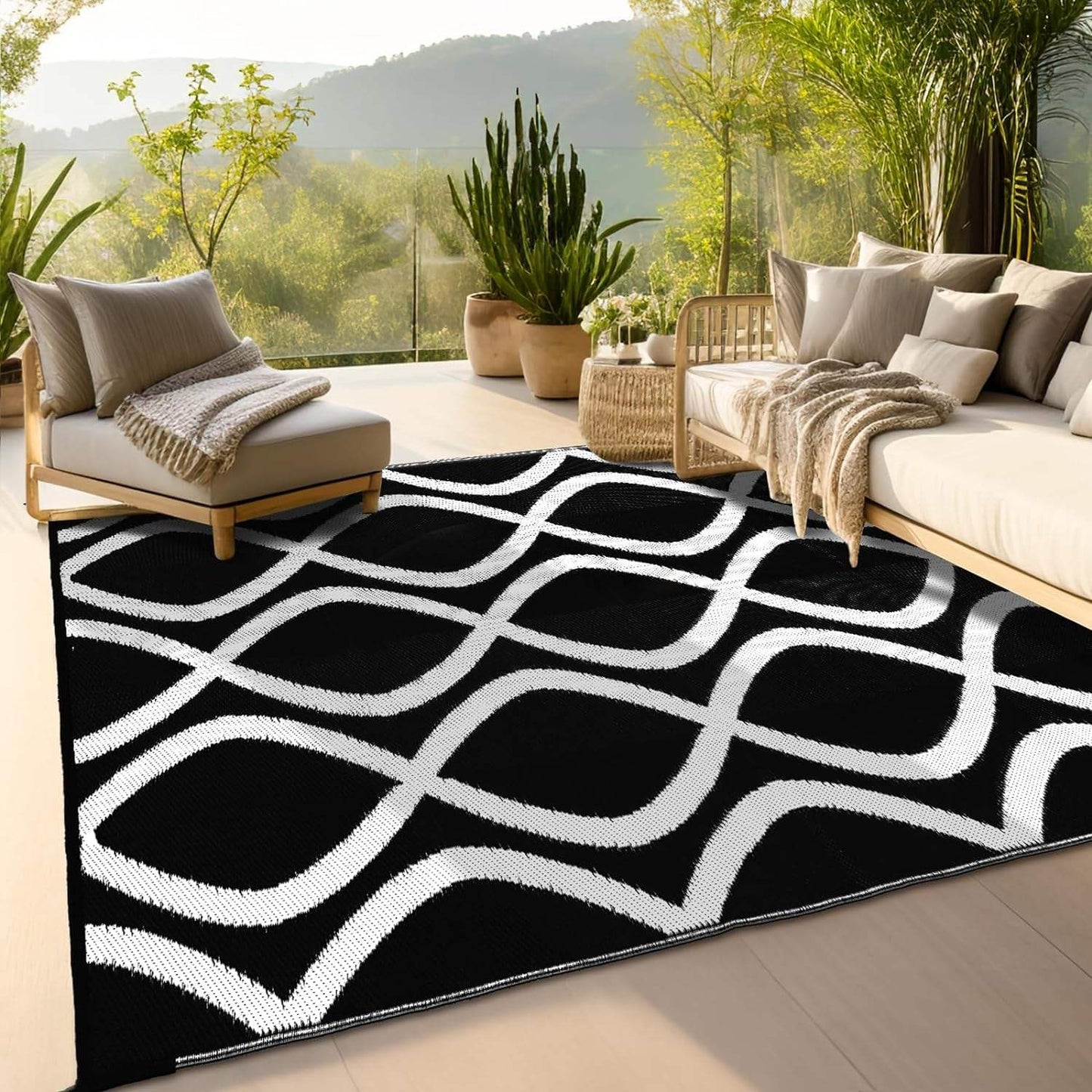 Custom Pattern Custom Floor Mat PP Materials UV-resistant Outdoor Rug Waterproof Garden Courtyard Outdoor Carpet Rug