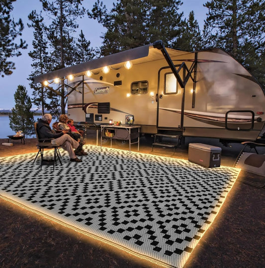 Custom Camping LED Light Outdoor Mat Polypropylene Portable Waterproof Durable Outdoor Carpet Patio Illuminable RV Outdoor Rug