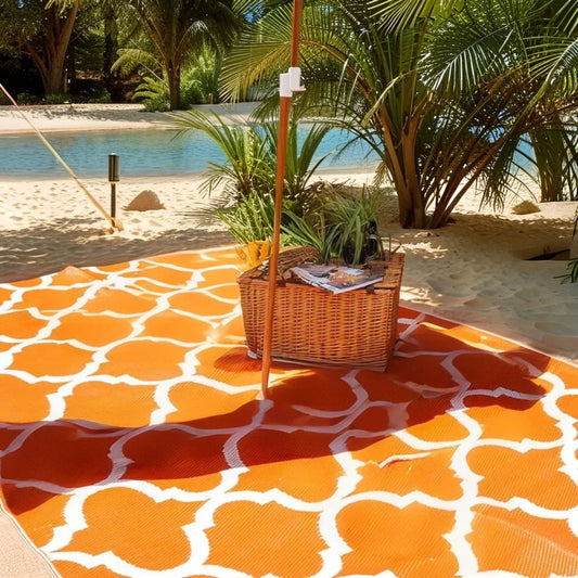 Custom Pattern Reversible Outdoor Rug Easy Clean Non-Slip Waterproof PP Materials Woven Carpet for Camping RV Caravan