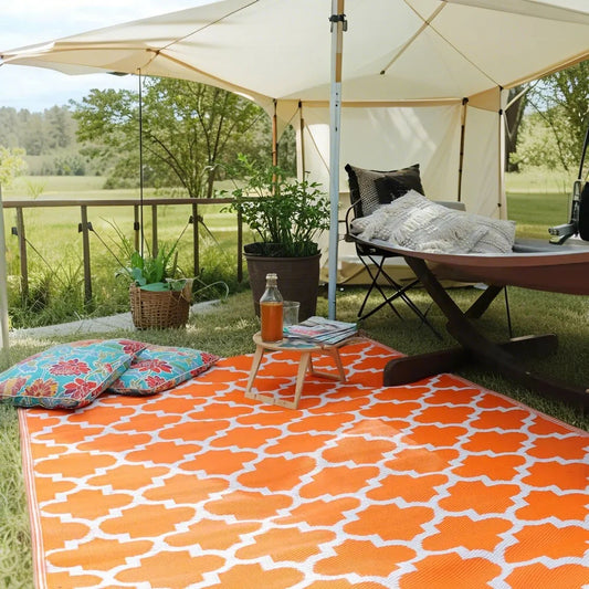Custom Pattern Camping Mat pp Materials Easy to Clean Non-slip Outdoor Rug Waterproof Outdoor Rv caravan Outdoor Woven Carpet